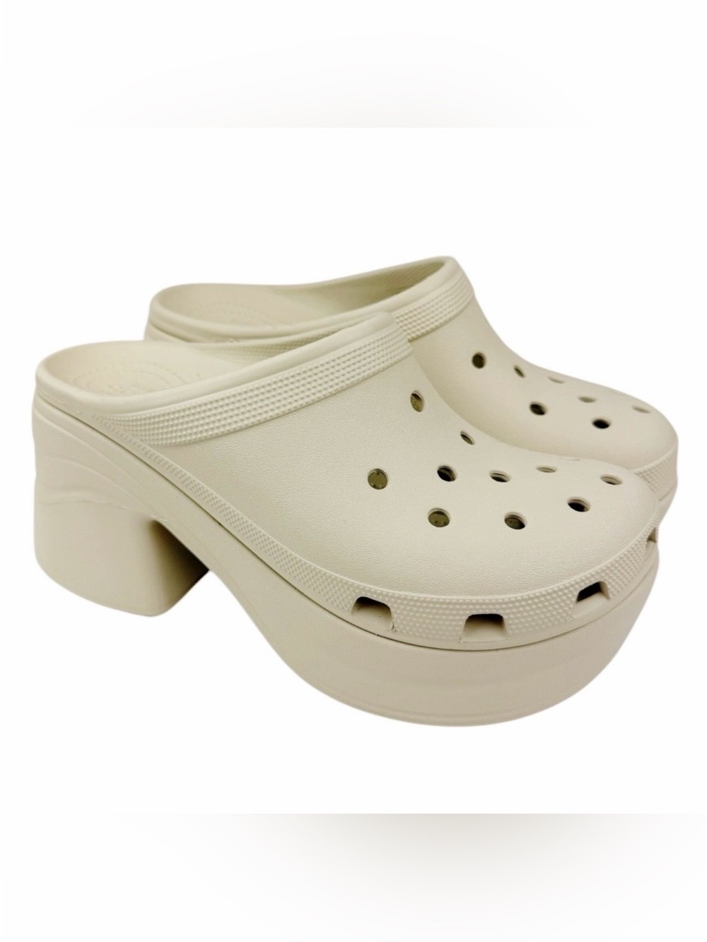 CROCS SIREN PLATFORM CLOGS Heeled Beige Bone Platform Ivory Beige NEW Women’s 11